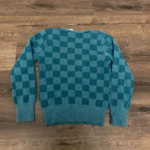 Bloomingdale's blue checkered lambs wool angora pull over sweater vtg | size S - Picture 5 of 5